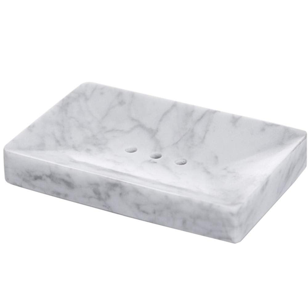 Natural Smooth Real Marble Soap Dish/Facial Sponge Holder/Bathroom Makeup Sponge Tray with Draining Hole (White Carrara)