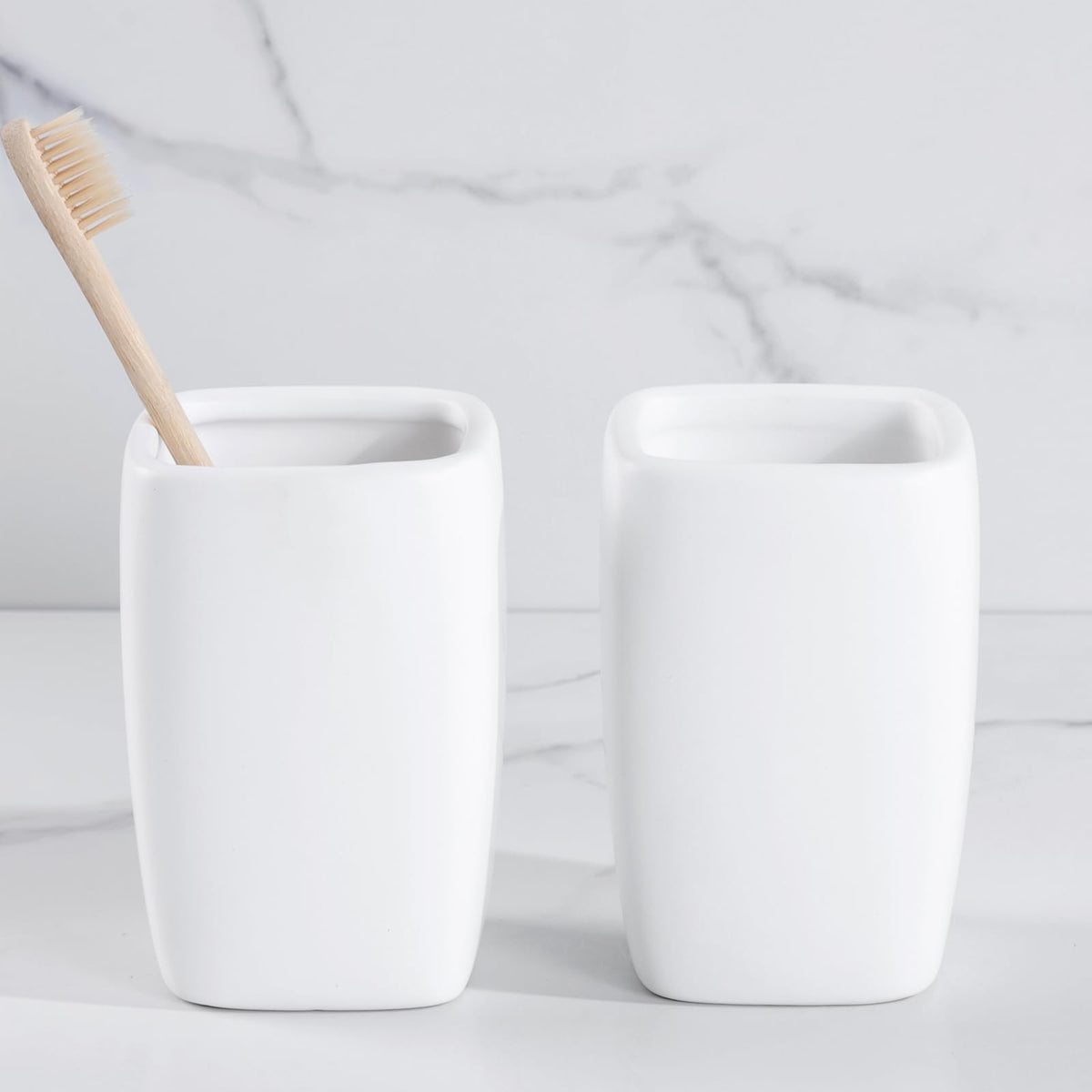 Ceramic Black Square Toothbrush Holder for Bathrooms - 1 Cup Square Toothbrush Toothpaste Holders, Bathroom Tumbler Cup Reusable Toothbrush Mouthwash Cup, Bathroom Counter Organizer.