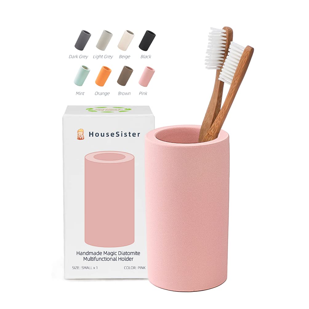 Fast-Drying Diatomite Toothbrush Holder - Bathroom Countertop Organizer Stand for Toothpaste, Makeup Brushes, Razors & Accessories (Light Grey)