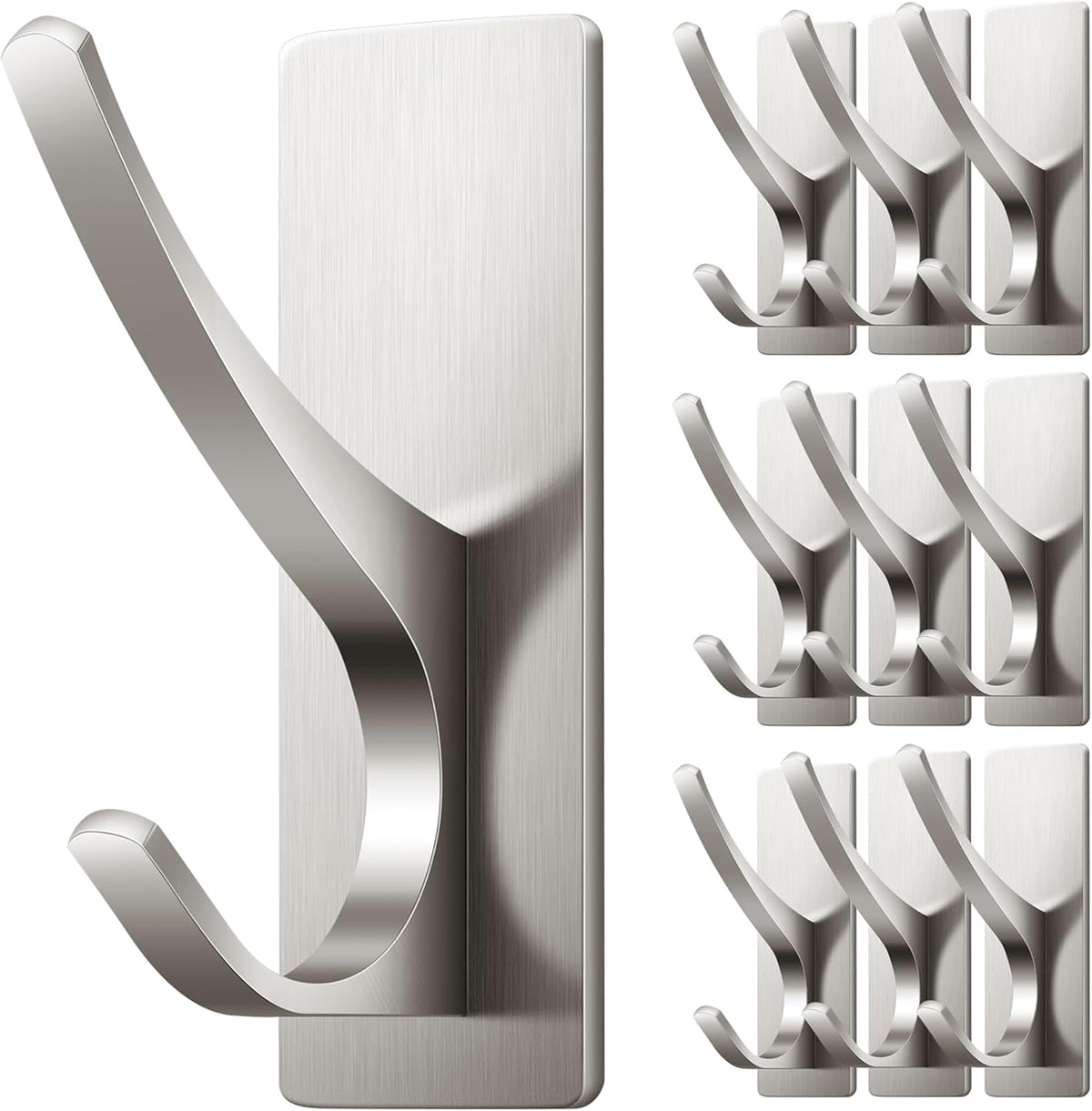 Self Adhesive Towel Hooks: Extra Strong 13LB, Stainless Hook for Hanging Loofah, Towels, Coat, Bath Robe Bathroom Shower, Brushed Nickel, 4 Pack