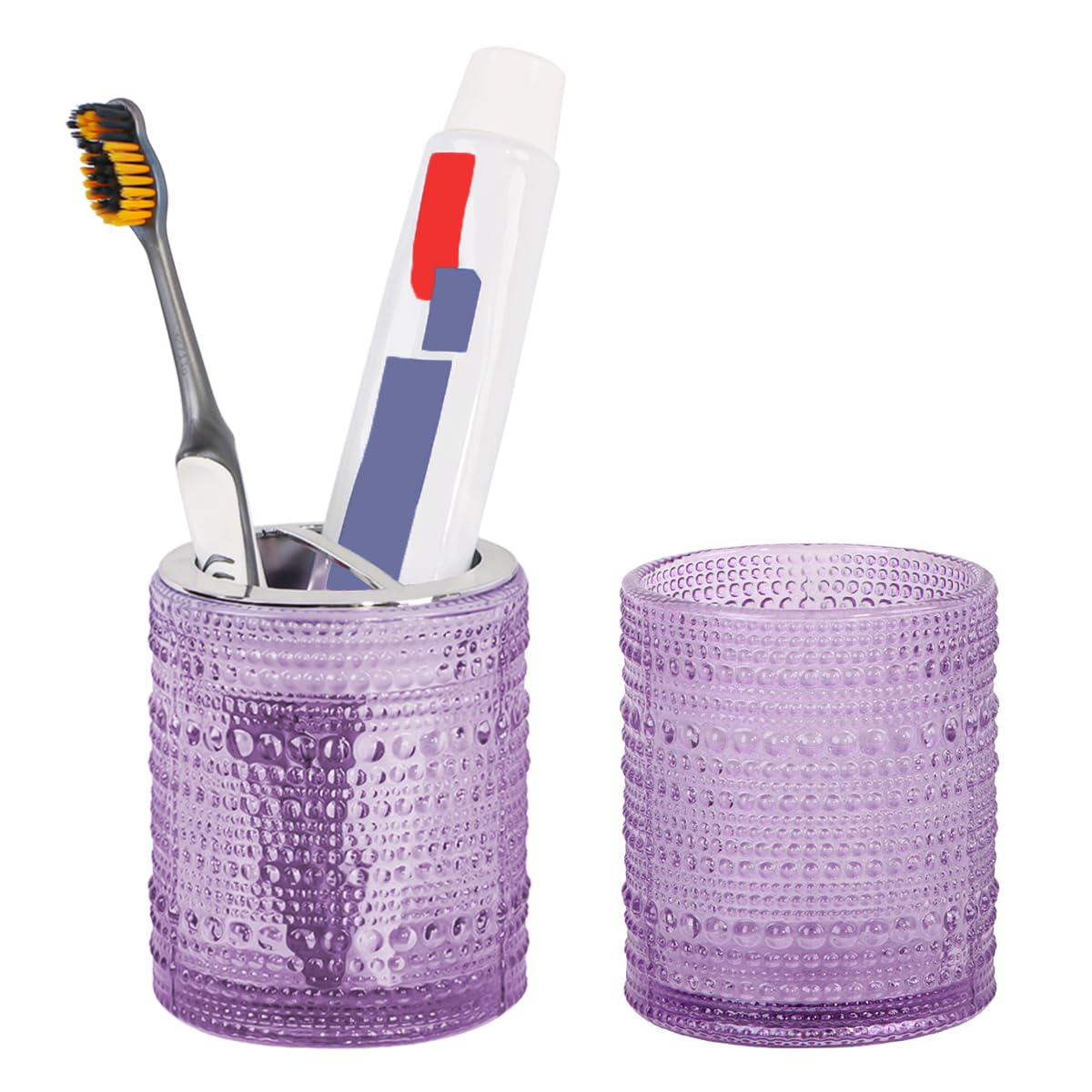 Blue Toothbrush Holders for Bathrooms, Glass Toothbrush Holder with 2 Slot Divider, 10oz Bathroom Tumbler and Mouthwash Cup, Tooth Brush Holder for Brushes, Toothpaste