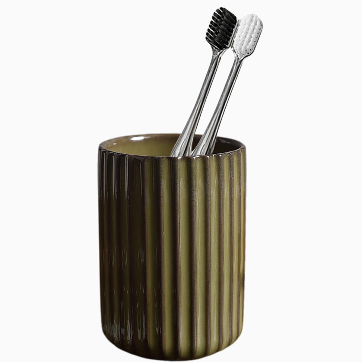 Ceramic Toothbrush Holder for Bathroom, Ceramic Toothbrush Cup, Toothpaste Organizer for Bathroom Countertop, Bathroom Storage Organizer, Kiln Transformation Cup (Brown)