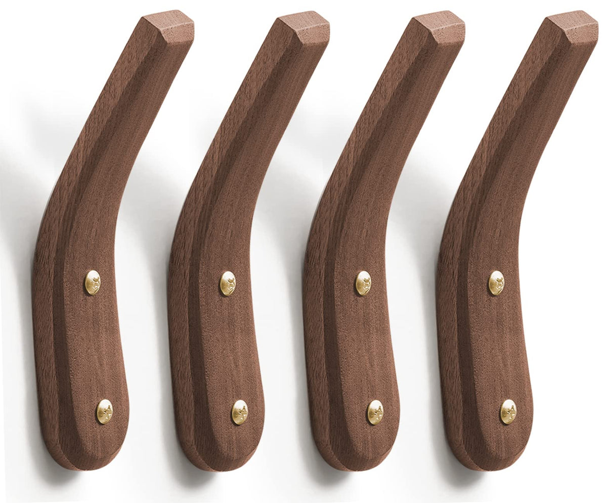 COCOYA Wood Hooks Wall Mounted Minimalist Natural Real Walnut (2 Pack)