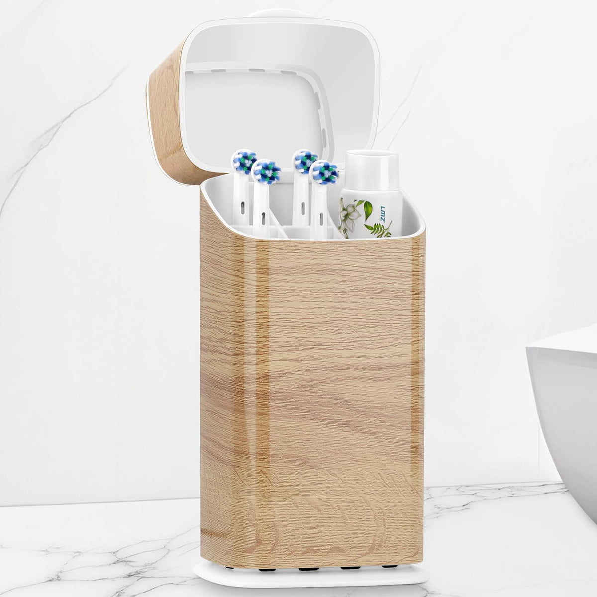 GFWARE Bathroom Toothbrush Holder with Cover, Ventilated & Drainage, Silver