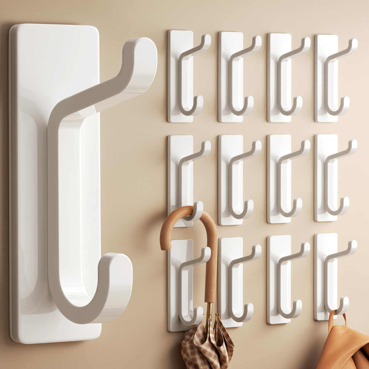 pickpiff 13LB Strong Stick-on Hooks for Coat & Towel, Brushed Nickel 4 Pack