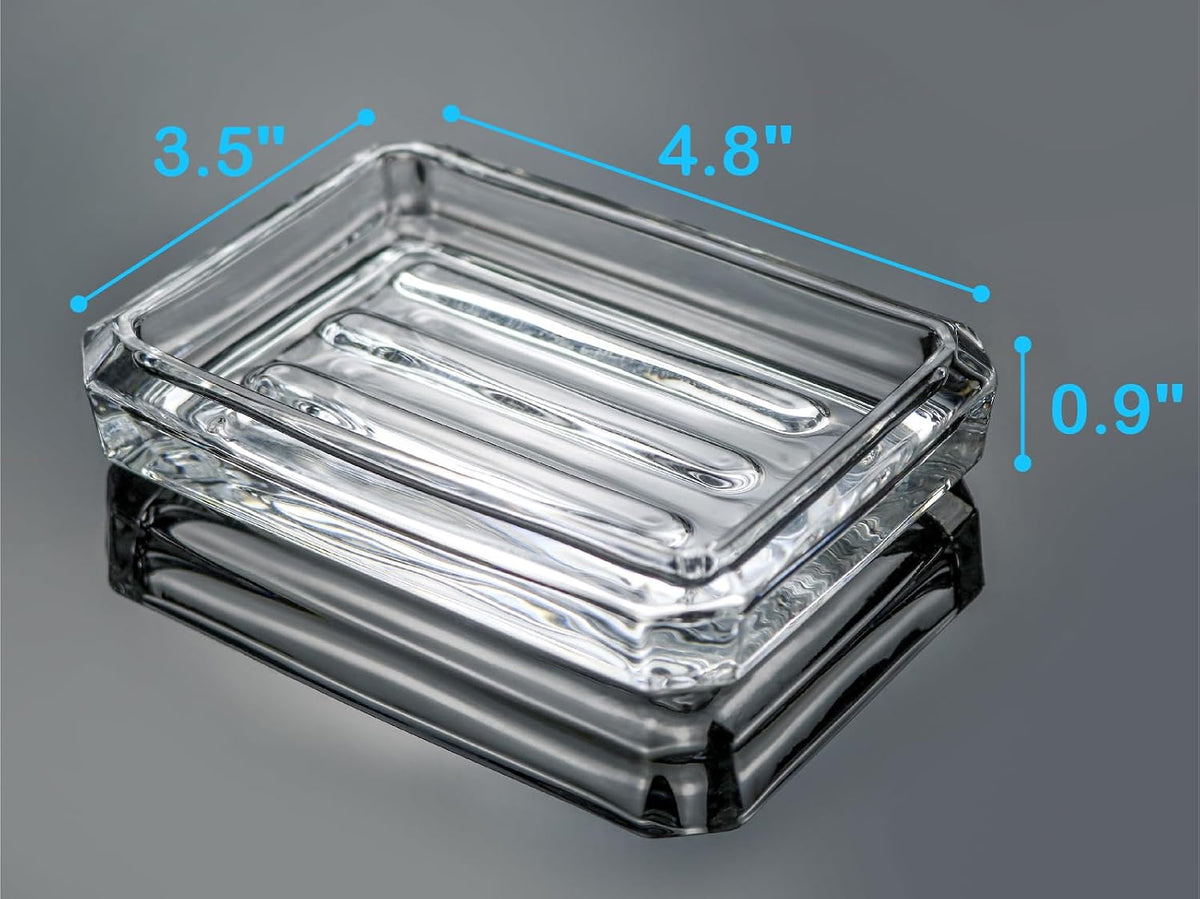 Clear Glass Soap Dish, Heavy Soap Holder for Bathroom, Sink and Kitchen