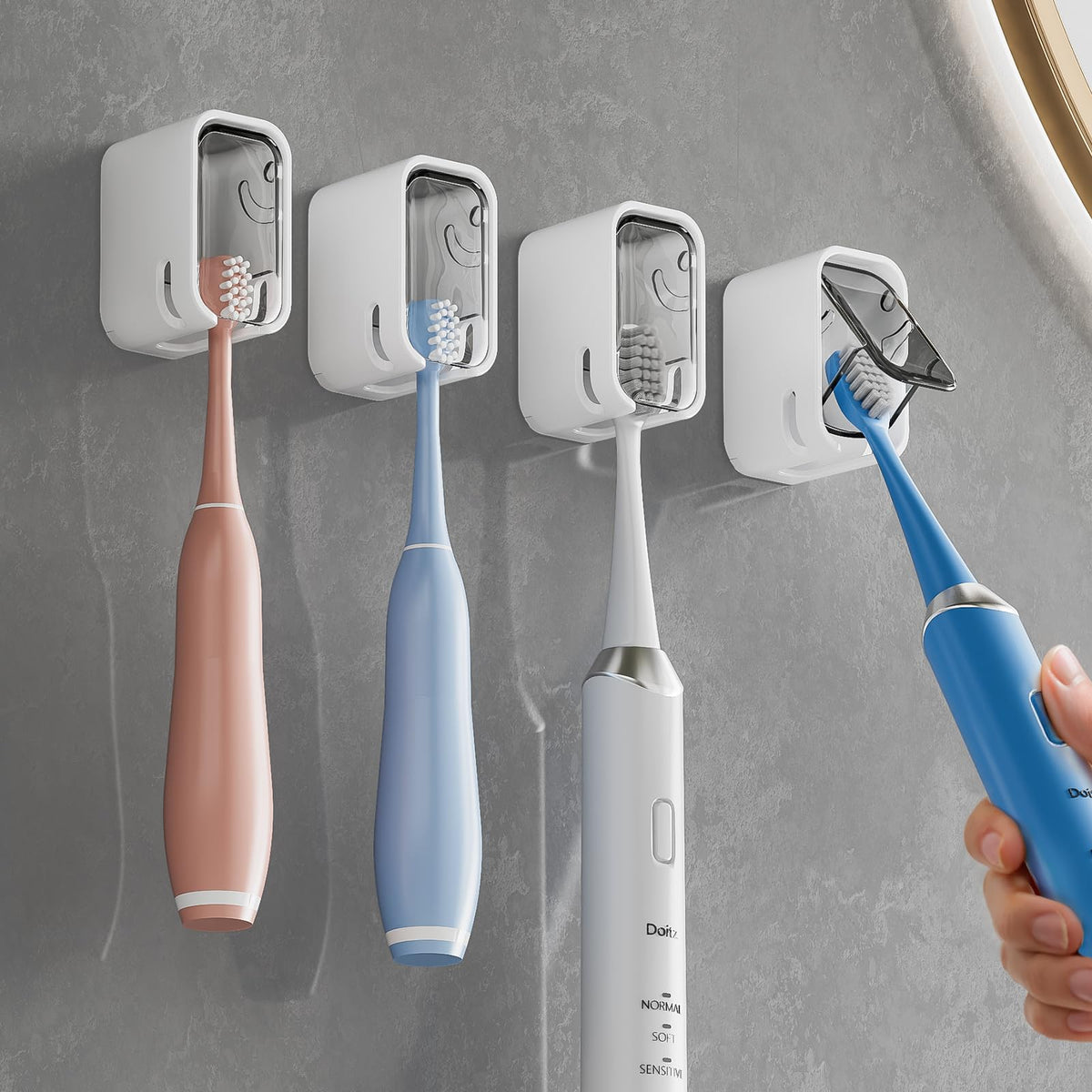 MOPMS Single Slot Toothbrush Holders Wall Mounted with Cover for Bathrooms