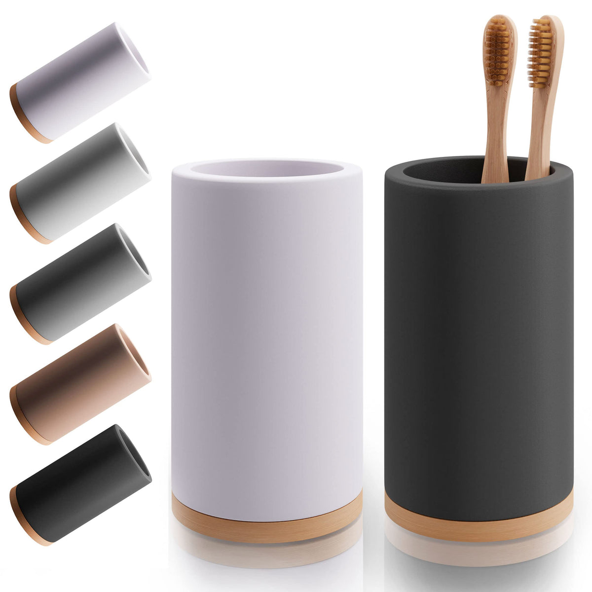 Matani Bamboo Toothbrush Holder Diatomite Tooth Brush Organizer - Storage Stand for Small Bathroom & Counter - Removable Base & Drain Holes, Water-Absorbent & Quick-Drying (Off White)