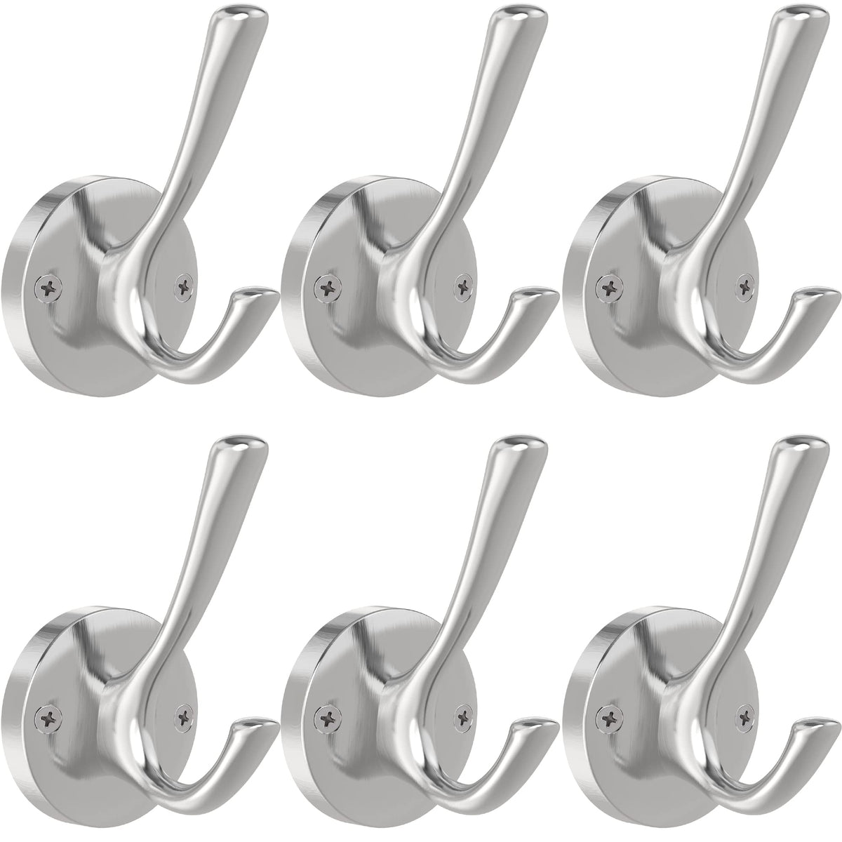 TOFIIGREM Brushed Nickel Wall Hooks Towel Hooks, 2 Pack Coat Robe Hook Heavy Duty Bathroom Double Hook Wall Mounted, Hand Towel Hooks for Closet Entryway Cubicle Kitchen