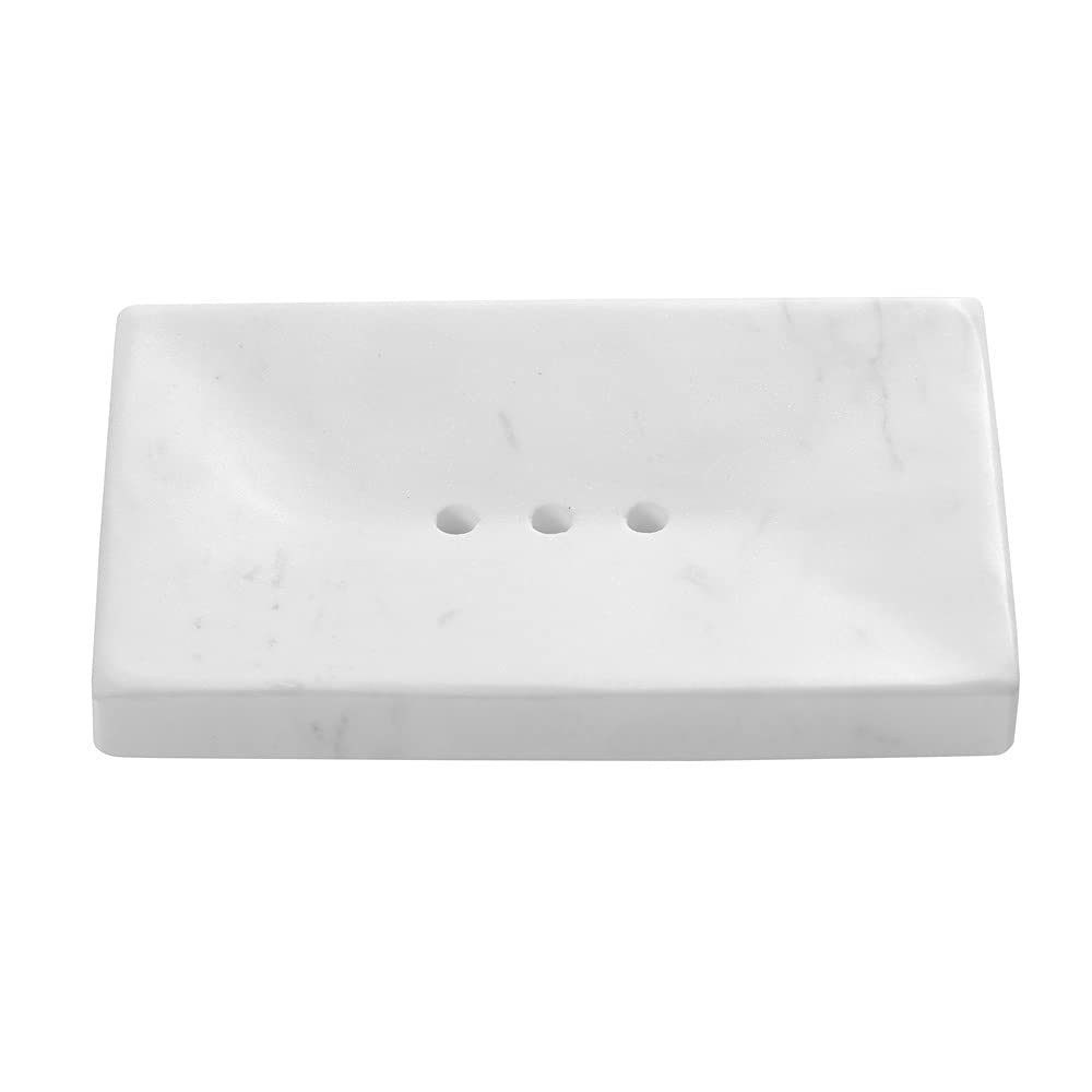 Natural Smooth Real Marble Soap Dish/Facial Sponge Holder/Bathroom Makeup Sponge Tray with Draining Hole (White Carrara)