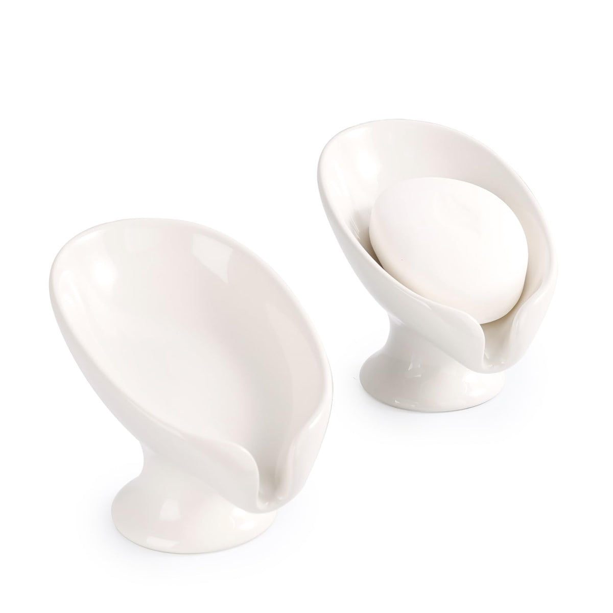 Soap Dish, Self Draining Bar Soap Holder for Bathroom Sink, Leaf-Shaped Drainage Ceramic Cream White Porcelain Decorative Soap Dish, ANTIS'S HOME