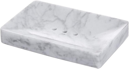 Natural Smooth Real Marble Soap Dish/Facial Sponge Holder/Bathroom Makeup Sponge Tray with Draining Hole (White Carrara)