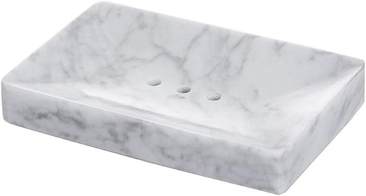 Natural Smooth Real Marble Soap Dish/Facial Sponge Holder/Bathroom Makeup Sponge Tray with Draining Hole (White Carrara)