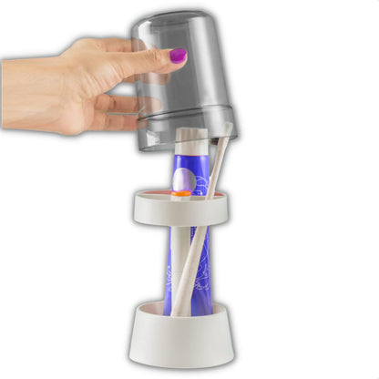 Toothbrush Holder with Cup/Cover Contains 3 Slots, Compatible with Conventional Toothbrushes, Can Store Toothpaste (Rectangle)