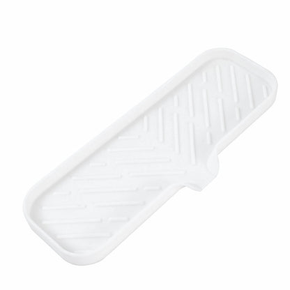 MicoYang Silicone Soap Dish with Drain Spout, Self-Draining Sink Organizer Tray for Bathroom and Kitchen, Sponges, Dispensers and Soap Holder, Non-Slip and Dishwasher Safe, White (Compact, 4.9"×3.2")