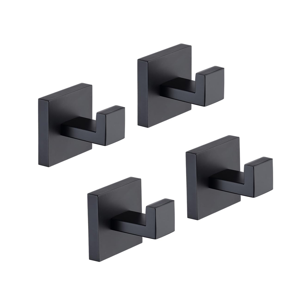 TASTOS Bath Towel Hooks Matte Black, 2 Pack Stainless Steel Robe Coat and Clothes Hook, Heavy Duty Wall Hook for Bathroom & Kitchen, Modern Square Style Wall Mounted (Black)
