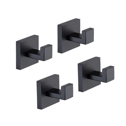 TASTOS Bath Towel Hooks Matte Black, 2 Pack Stainless Steel Robe Coat and Clothes Hook, Heavy Duty Wall Hook for Bathroom & Kitchen, Modern Square Style Wall Mounted (Black)