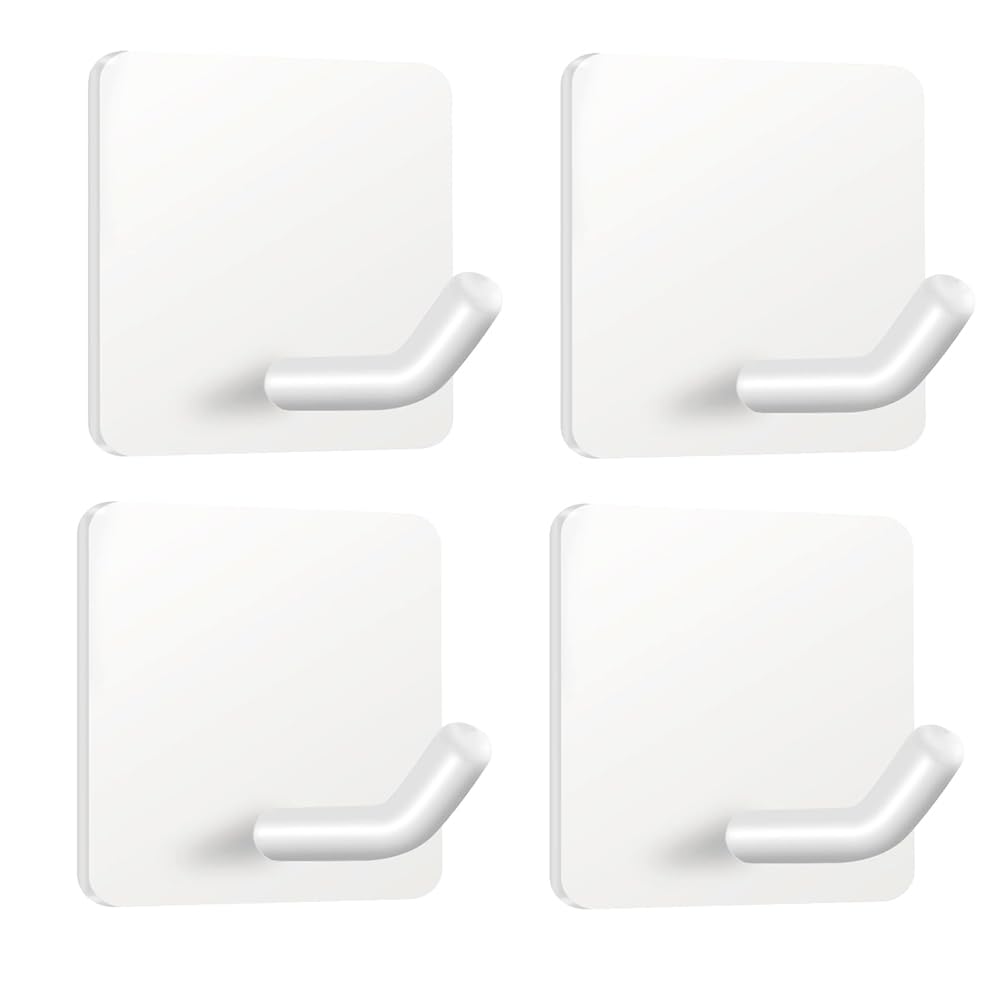 FOTYRIG Heavy Duty Adhesive Towel Hooks Stick on Towel Hanger Wall Holder Waterproof Stainless Steel Sticky Hooks for Hanging Bathroom Kitchen Home-4 Packs
