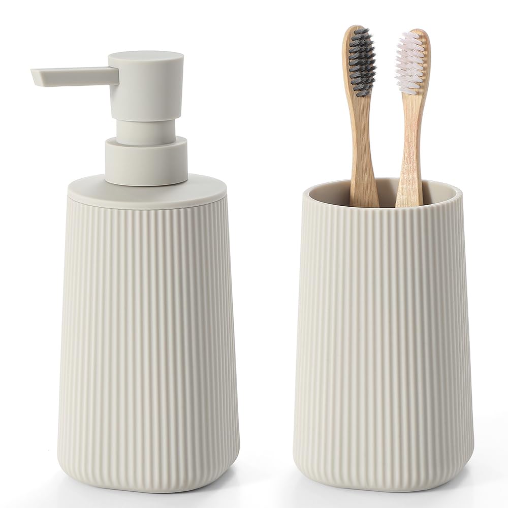 YAUKPH Bathroom Soap Dispenser and Toothbrush Holder Striped Black