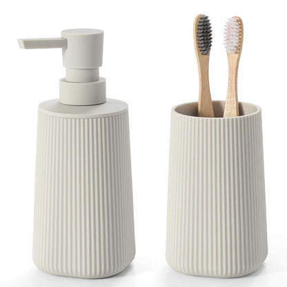 YAUKPH Bathroom Soap Dispenser and Toothbrush Holder Striped Black