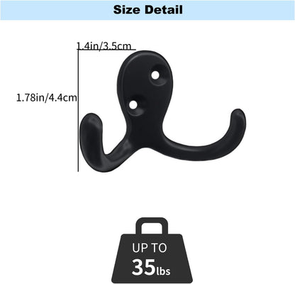 Kruodop 4 Pack Wall Hooks Wall Mounted Coat Hooks for Hanging Heavy Duty, Black Towel Hooks, Metal Double Coat Hanger with Screws Cup Retro for Coats, Handbags, Towels, Hat