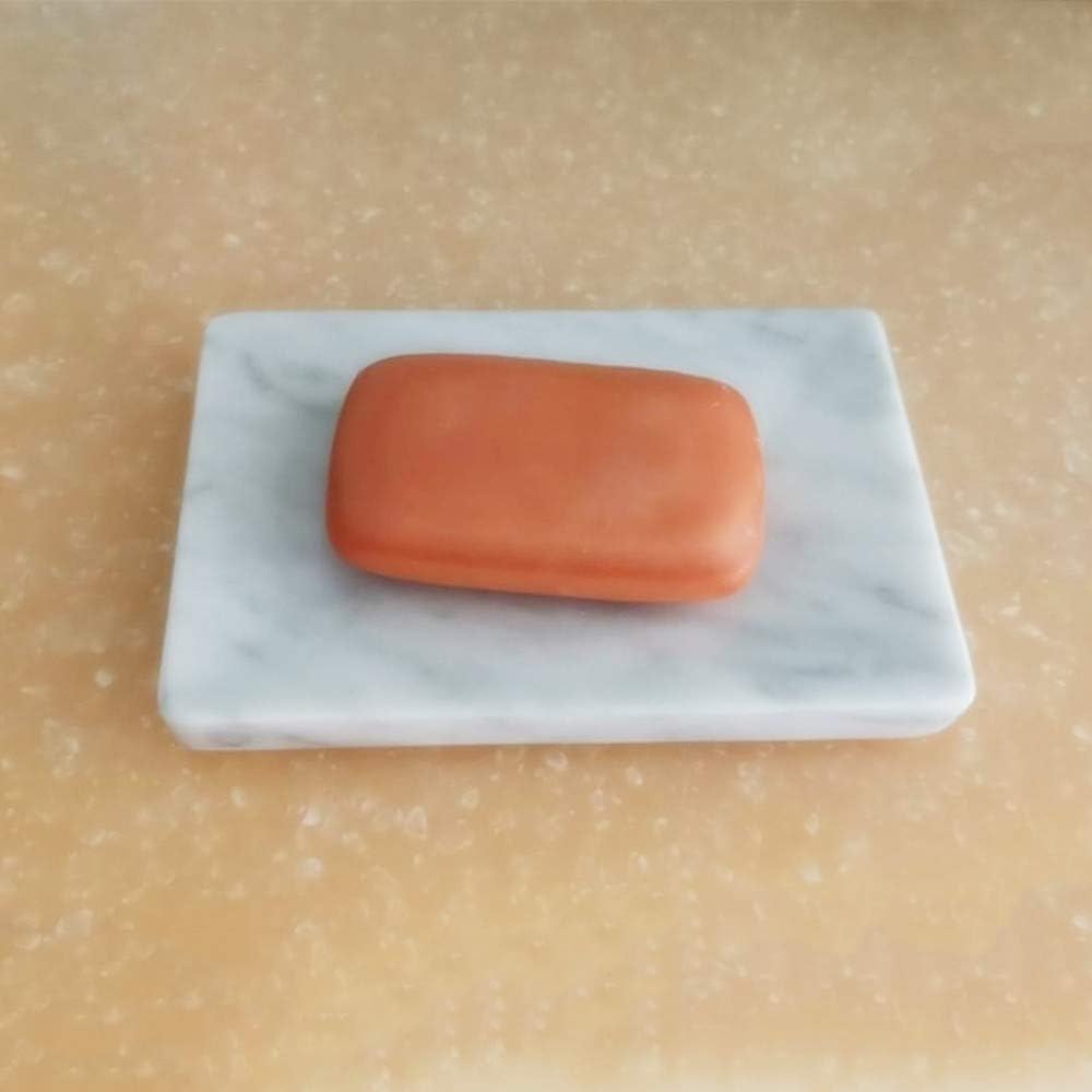 Natural Smooth Real Marble Soap Dish/Facial Sponge Holder/Bathroom Makeup Sponge Tray with Draining Hole (White Carrara)