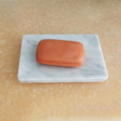 Natural Smooth Real Marble Soap Dish/Facial Sponge Holder/Bathroom Makeup Sponge Tray with Draining Hole (White Carrara)