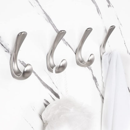 2 Pack Towel Hooks for Bathrooms Wall Mounted, Brushed Nickel Bathroom Hooks for Towels, Robe & Towel Hook for Wall, Modern Bath Towel Hook
