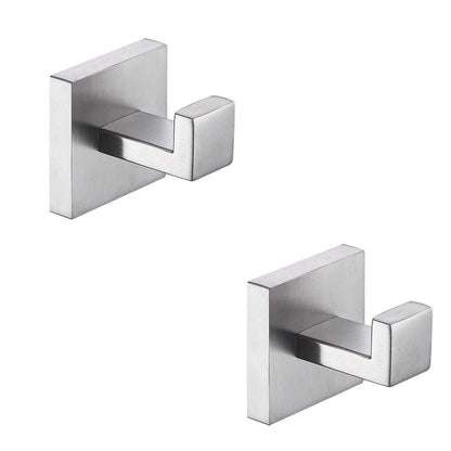 TASTOS Bath Towel Hooks Matte Black, 2 Pack Stainless Steel Robe Coat and Clothes Hook, Heavy Duty Wall Hook for Bathroom & Kitchen, Modern Square Style Wall Mounted (Black)