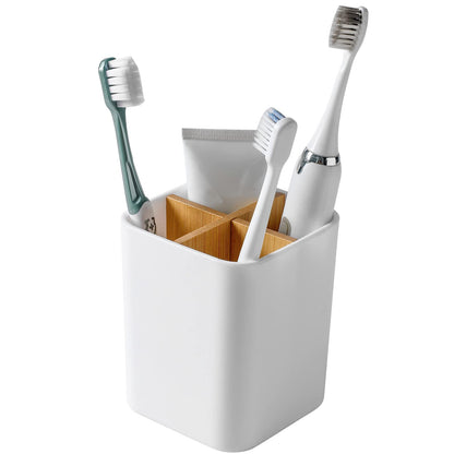 Bamboo Toothbrush Holder for Bathrooms Toothpaste Organizer - Pink