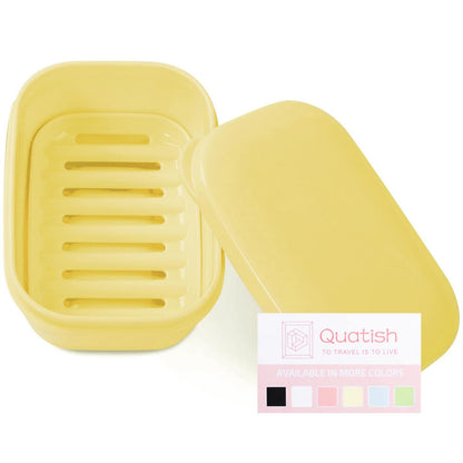 Quatish Leakproof Soap Dish with Lid & Draining Layer, Shatterproof Travel Bar Soap Holder Case Container, Portable Travel Size Toiletries Essentials for Camping, Gym, Bathroom, Greygreen