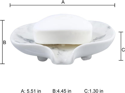 White Marble Texture Soap Dish Ceramic Soap Holder Self Draining Soap Dish Waterfall Slot Sponge Holder Bathroom Accessories for Bathroom, Kitchen,Bar Counter.
