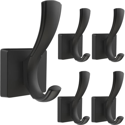 TOFIIGREM Black Towel Hooks, Coat Robe Hooks Bathroom Entryway Mudroom Pool Hooks for Wall Mount Hanging Towels Bathrobe Key Hat Backpack (2 Pack, Black)