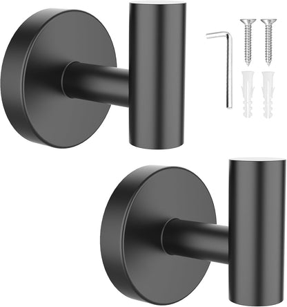 SetSail Towel Hooks for Bathrooms 4 Packs Screw-in Matte Black Bathroom Towel Hook Wall Mounted Stainless Steel Shower Towel Hooks for Coat Hanging, Drill Hole