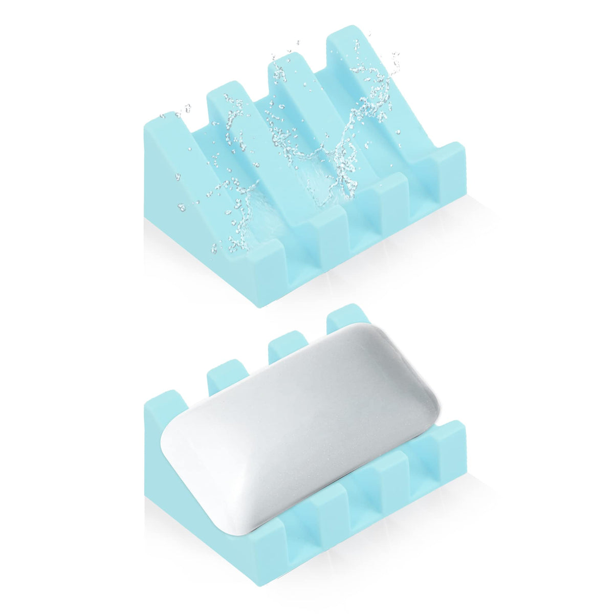 Silicone Soap Dish Self Draining with Suction Cups (White, 2 Pack)