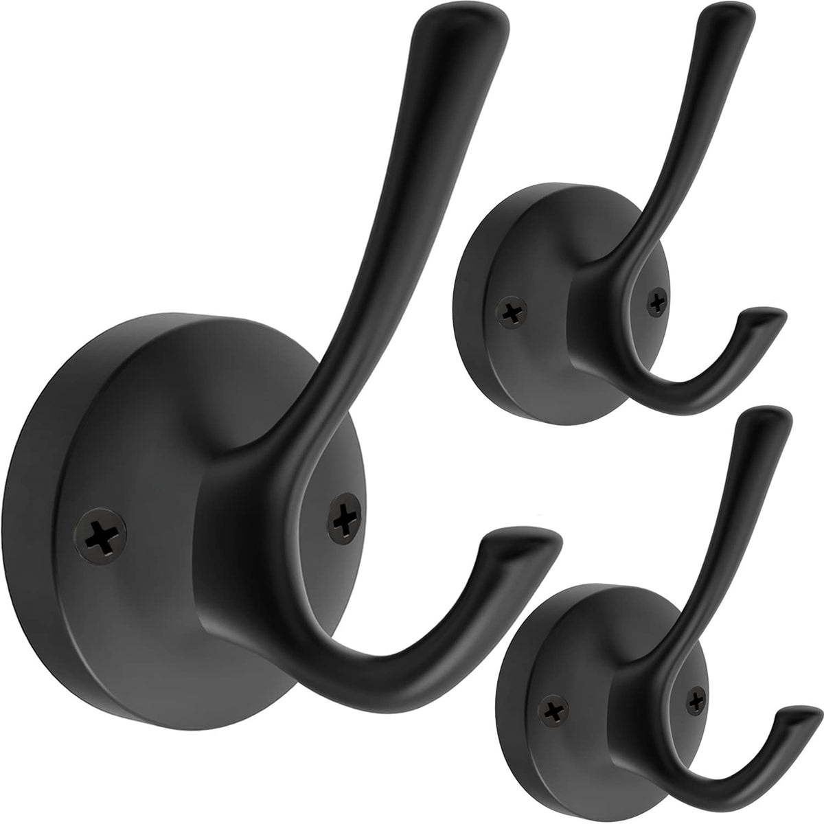 TOFIIGREM Brushed Nickel Wall Hooks Towel Hooks, 2 Pack Coat Robe Hook Heavy Duty Bathroom Double Hook Wall Mounted, Hand Towel Hooks for Closet Entryway Cubicle Kitchen