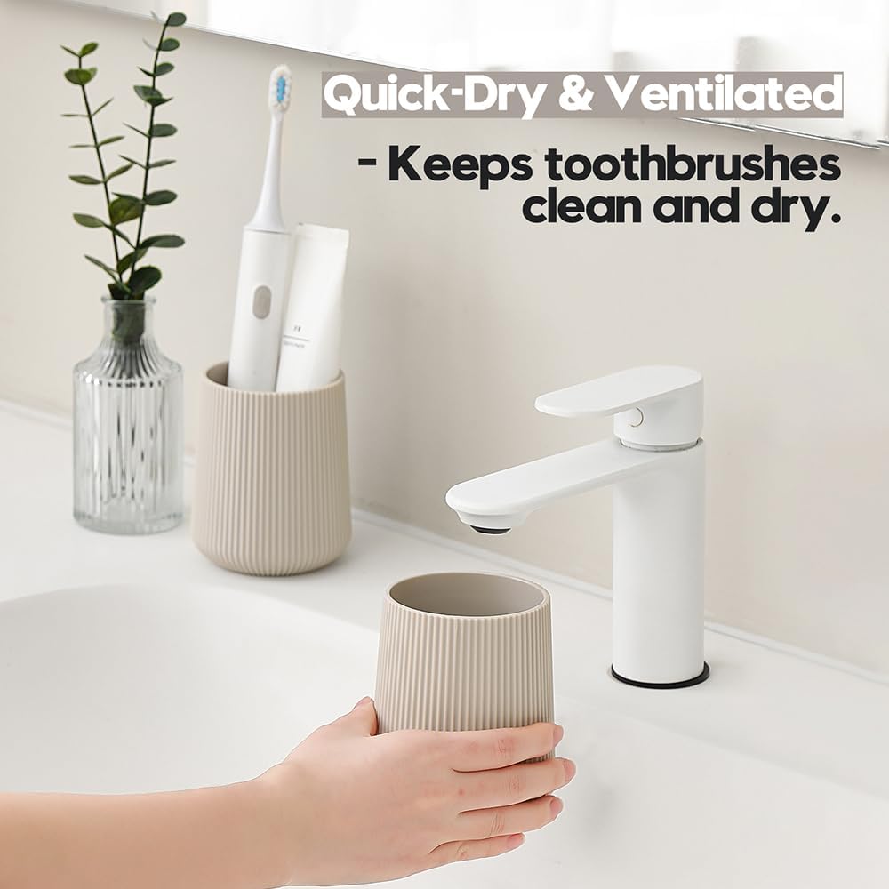YAUKPH Beige Striped Toothbrush Holder