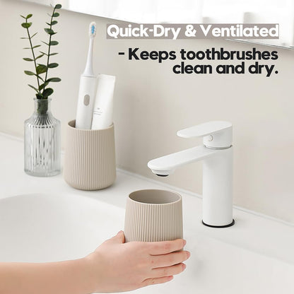 YAUKPH Beige Striped Toothbrush Holder