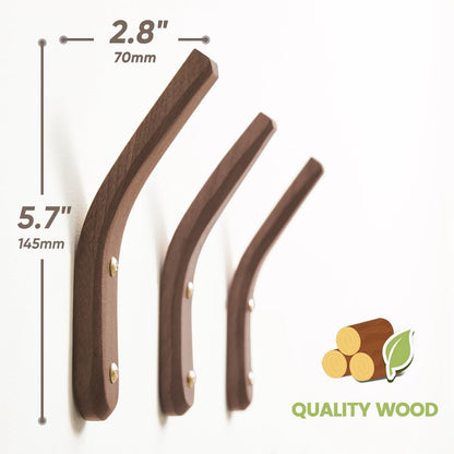 COCOYA Wood Hooks Wall Mounted Minimalist Natural Real Walnut (2 Pack)