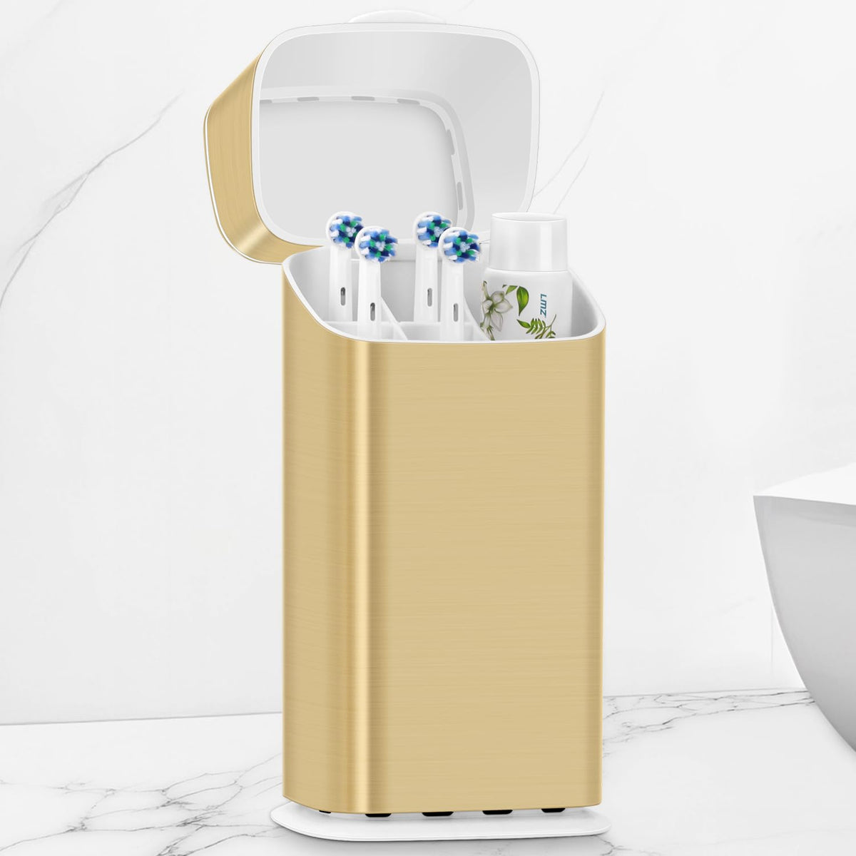 GFWARE Bathroom Toothbrush Holder with Cover, Ventilated & Drainage, Silver