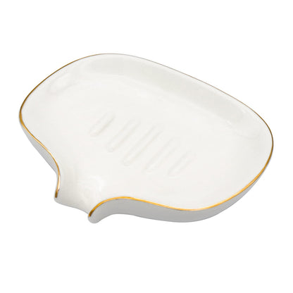White Marble Texture Soap Dish Ceramic Soap Holder Self Draining Soap Dish Waterfall Slot Sponge Holder Bathroom Accessories for Bathroom, Kitchen,Bar Counter.