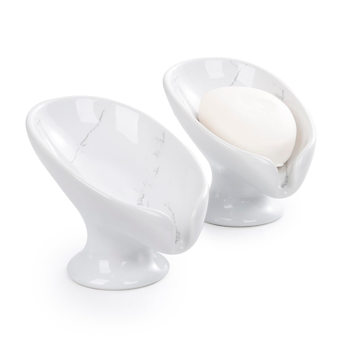 Soap Dish, Self Draining Bar Soap Holder for Bathroom Sink, Leaf-Shaped Drainage Ceramic Cream White Porcelain Decorative Soap Dish, ANTIS'S HOME