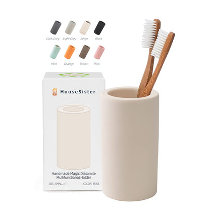 Fast-Drying Diatomite Toothbrush Holder - Bathroom Countertop Organizer Stand for Toothpaste, Makeup Brushes, Razors & Accessories (Dark Grey)