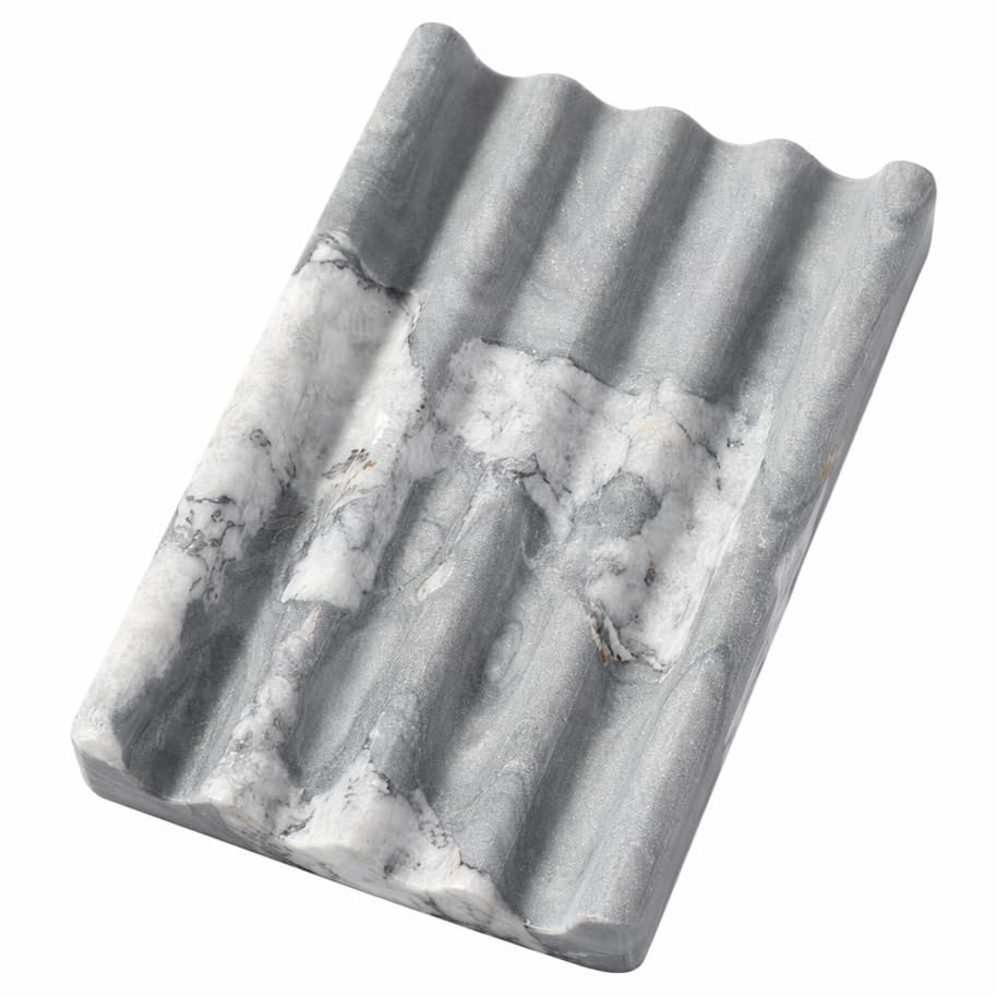Koville Natural Marble Soap Dish for Shower, Stone Soap Tray for Bathroom, Bar Soap Holder for Sink, Stripe Grooves Saver Stone Dish Tray Keep Bars Dry Easy Clean(Palissandro Classico)