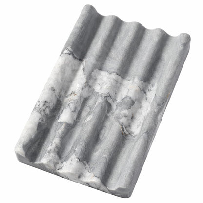 Koville African Natural Marble Soap Dish for Shower, Stone Soap Tray for Bathroom, Bar Soap Holder for Sink, Stripe Grooves Soap Saver Stone Dish Keep Bars Dry Easy Clean (Namib Bianco)