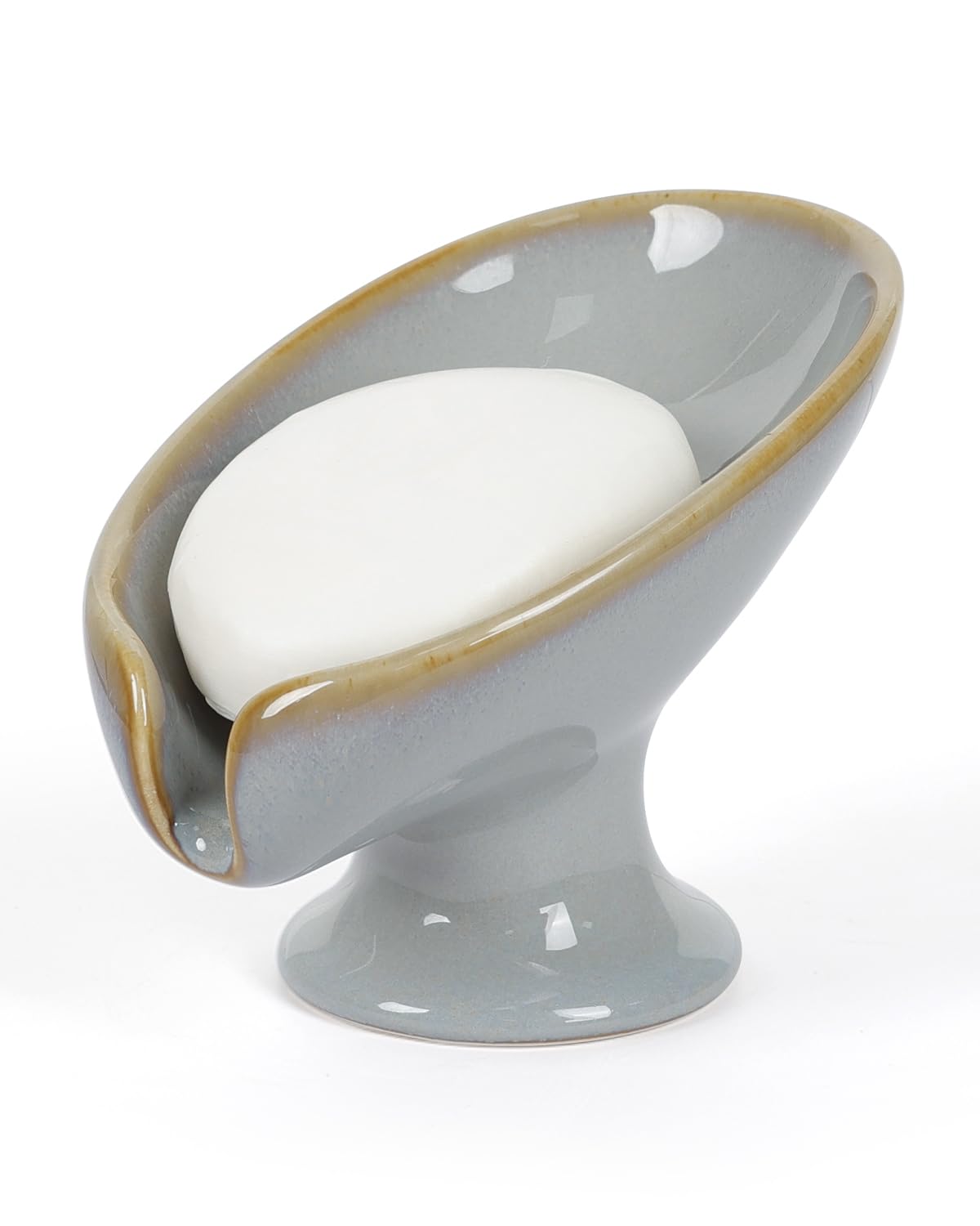 Soap Dish, Self Draining Bar Soap Holder for Bathroom Sink, Leaf-Shaped Drainage Ceramic Cream White Porcelain Decorative Soap Dish, ANTIS'S HOME