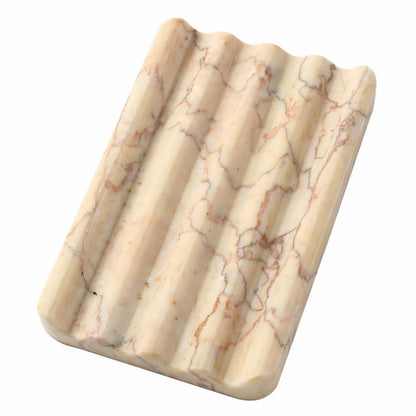 Koville Natural Marble Soap Dish for Shower, Stone Soap Tray for Bathroom, Bar Soap Holder for Sink, Stripe Grooves Saver Stone Dish Tray Keep Bars Dry Easy Clean(Palissandro Classico)