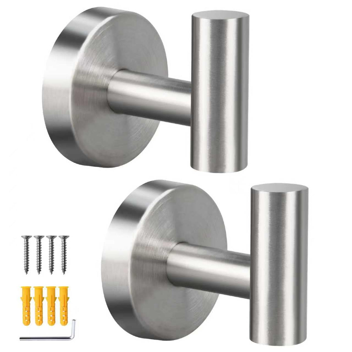 2 Pack Brushed Nickel Towel Hooks, SUS304 Stainless Steel Bathroom Hooks