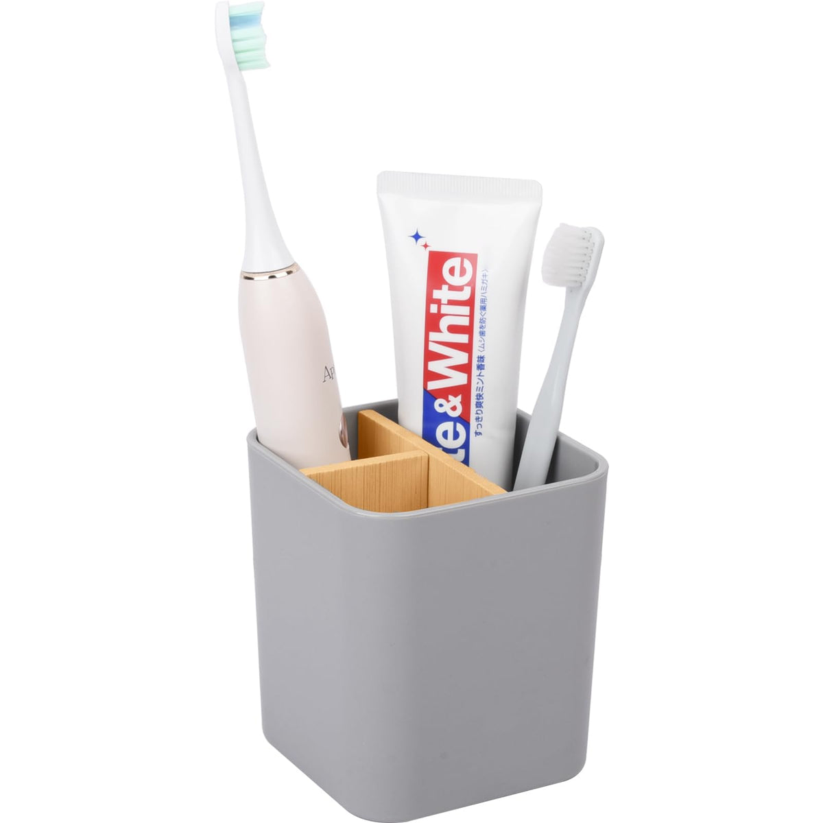 Bamboo Toothbrush Holder for Bathrooms Toothpaste Organizer - White