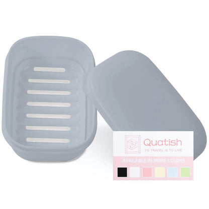Quatish Leakproof Soap Dish with Lid & Draining Layer, Shatterproof Travel Bar Soap Holder Case Container, Portable Travel Size Toiletries Essentials for Camping, Gym, Bathroom, Greygreen